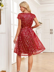 V-Neck Metallic Print Dress