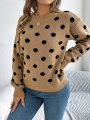 Polka dot knit round neck sweater