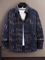 Men's Plus Size Striped Long Sleeve Button-Up Shirt