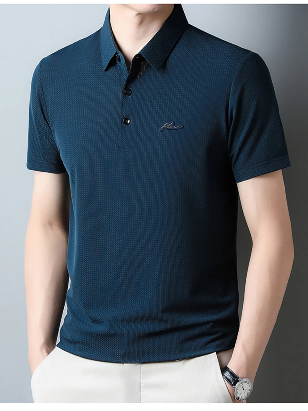 Men's Plus Size Textured Short Sleeve Casual Polo Shirt