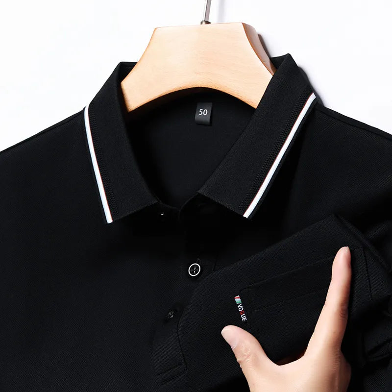 Men's Plus Size Classic Business Casual Striped Collar Polo Shirt