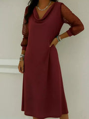 Full Size Cowl Neck Polka Dot Mesh Sleeve Dress Plus Size