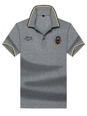 Men's Plus Size Striped Collar  Embroidered Detail Polo
