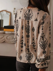 Vintage-Inspired Print Long Sleeve Button-Up Shirt