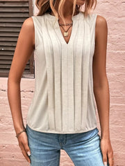 Sleeveless Pleated Notched Tank
