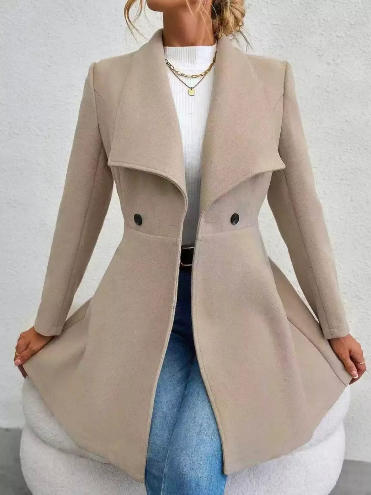Cozy Double-Breasted Wool Blend Coat