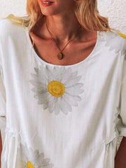 Full Size Flower Round Neck Half Sleeve T-Shirt Plus Size