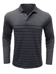 Men's Classic Fit Long Sleeve Striped Polo