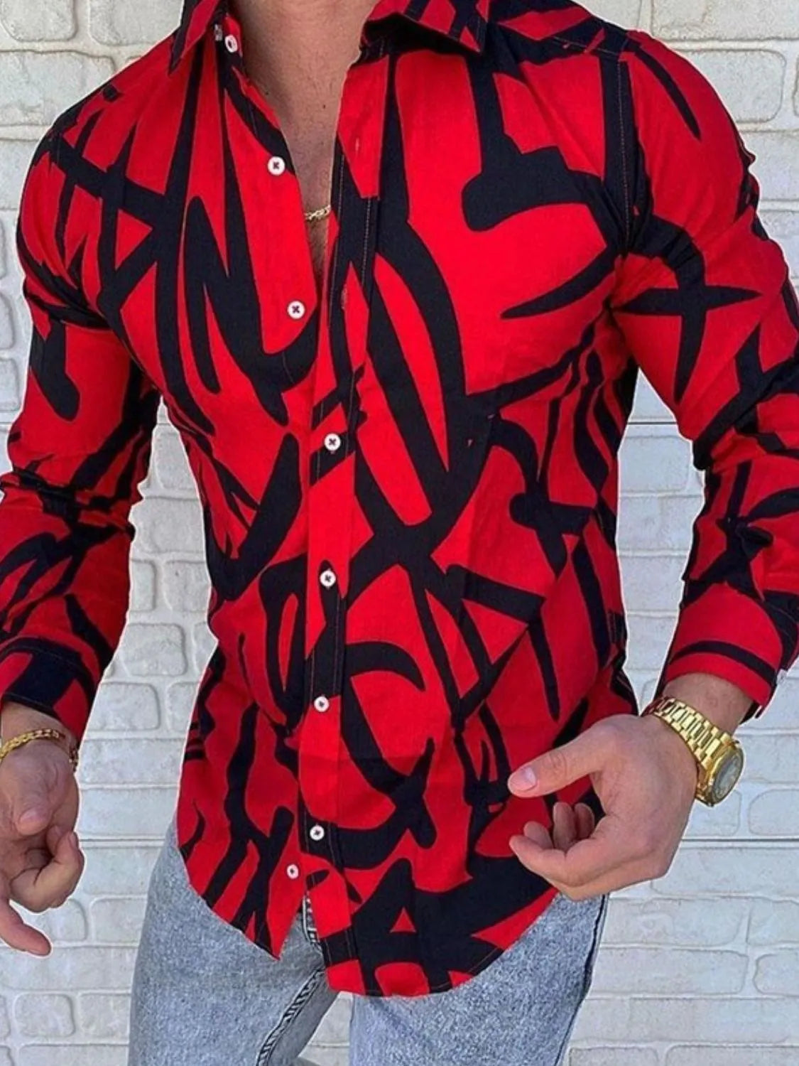 Men's Plus Size Fashion Print Long Sleeve Shirt