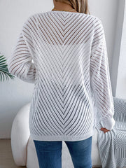Openwork Open-Front Long Sleeve Cardigan