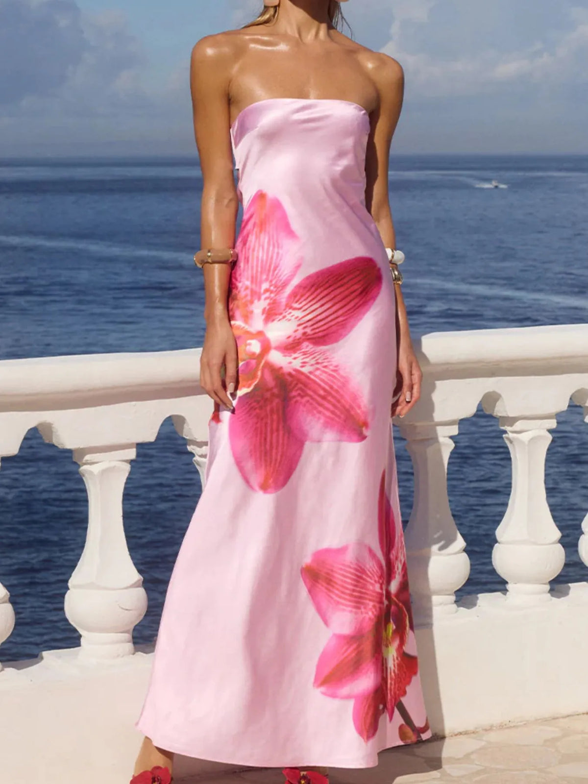 Printed Strapless Maxi Dress