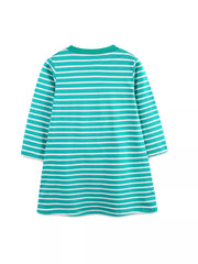 Children's Striped Bird Applique Long Sleeve Dress