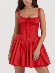 Lace Detail Lace Up Back Mini Dress