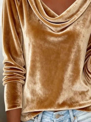 Velvet Draped Neck Long Sleeve Top