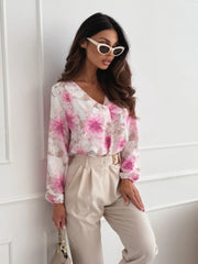 Floral V-Neck Long Sleeve Blouse
