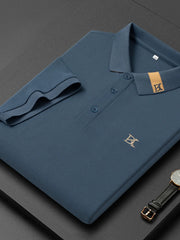 Men's Plus Size Short Sleeve Polo with Embroidered Accents