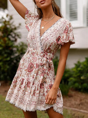 Elegant Flutter Sleeve Wrap Mini Dress