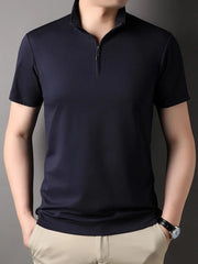 Men's Plus Size Short Sleeve Polo with Zip Neck