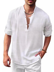 Men's Plus Size Full-Length Half Button Long Sleeve Shirt