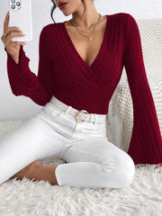 Flare Sleeve Ribbed Knit Top
