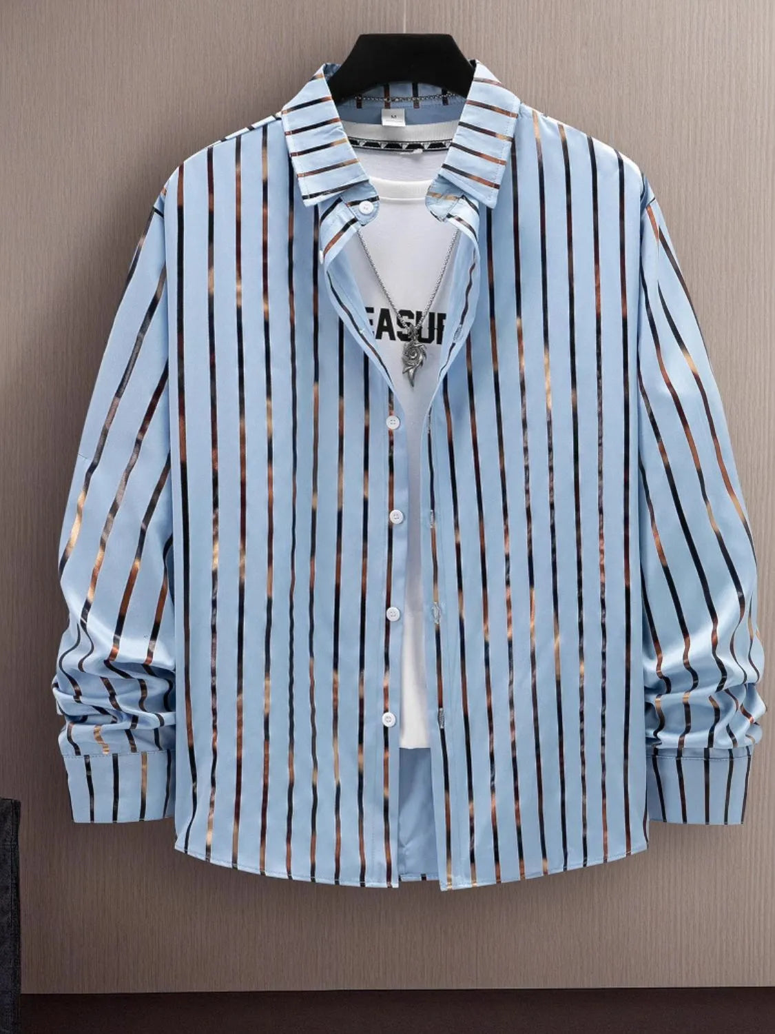 Men's Plus Size Striped Long Sleeve Button-Up Shirt