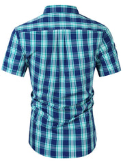Men's Plaid Collared Neck Short Sleeve Shirt