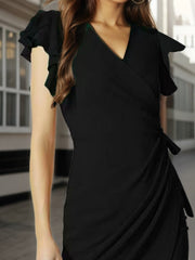 Middle Eastern New Women's Deep V-neck Pleated Sleeve Tight Casual Fashion Dress