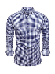 Men's Full Size Classic Fit Long Sleeve Gingham Shirt Plus Size