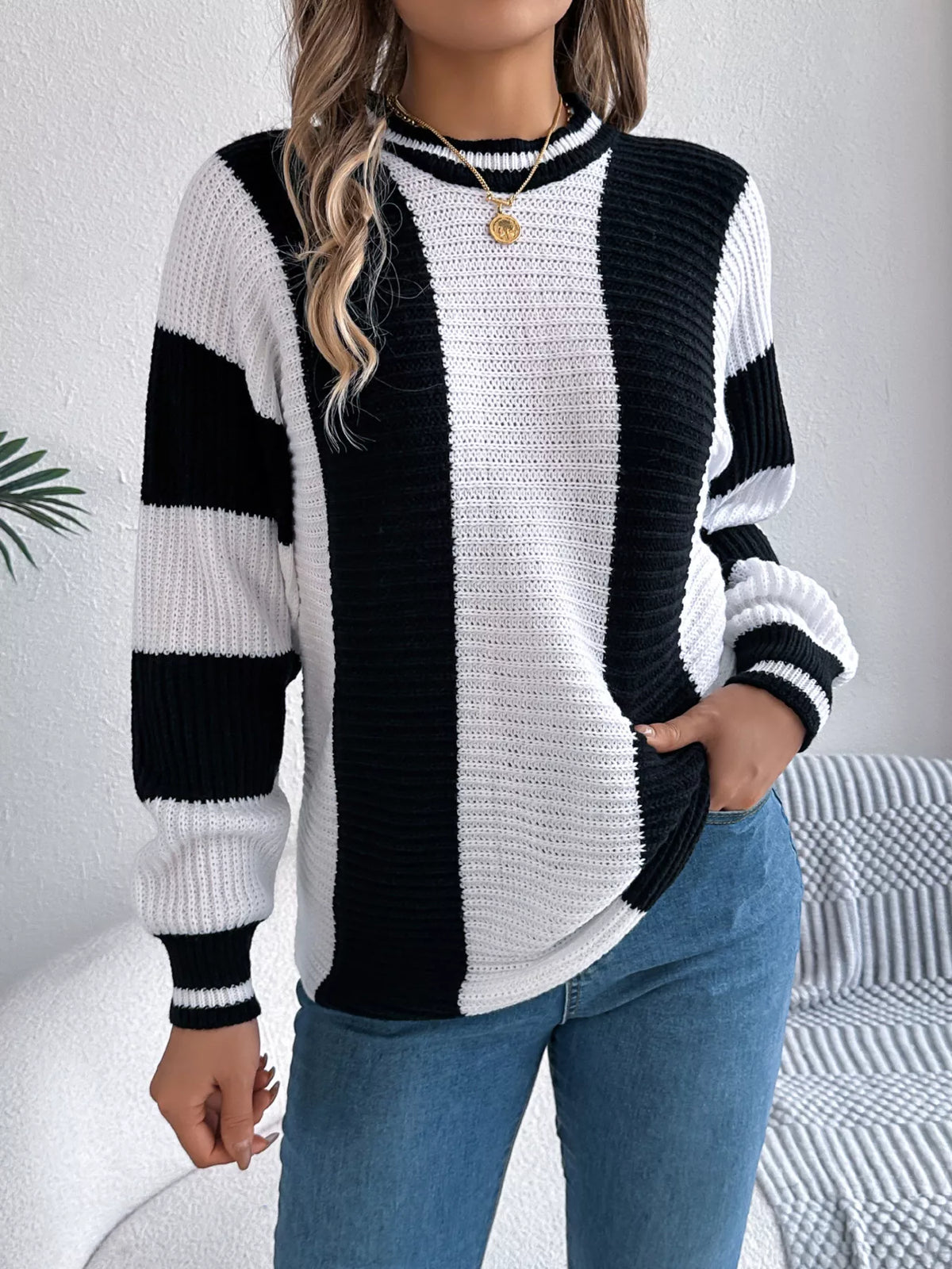 Colorblock Long Sleeve Pullover Sweater