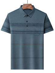 Men's Plus Size Striped Short Sleeve Polo