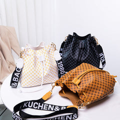 Printed Bucket PU Multi Layer Soft Leather Women's Fashion Simple Shoulder Crossbody Bag