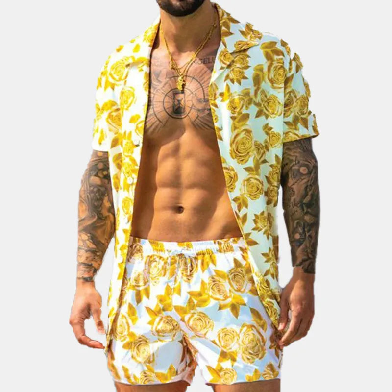 Men's Comfortable Button Detail Short Sleeve Top and Shorts Set