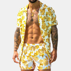 Men's Comfortable Button Detail Short Sleeve Top and Shorts Set