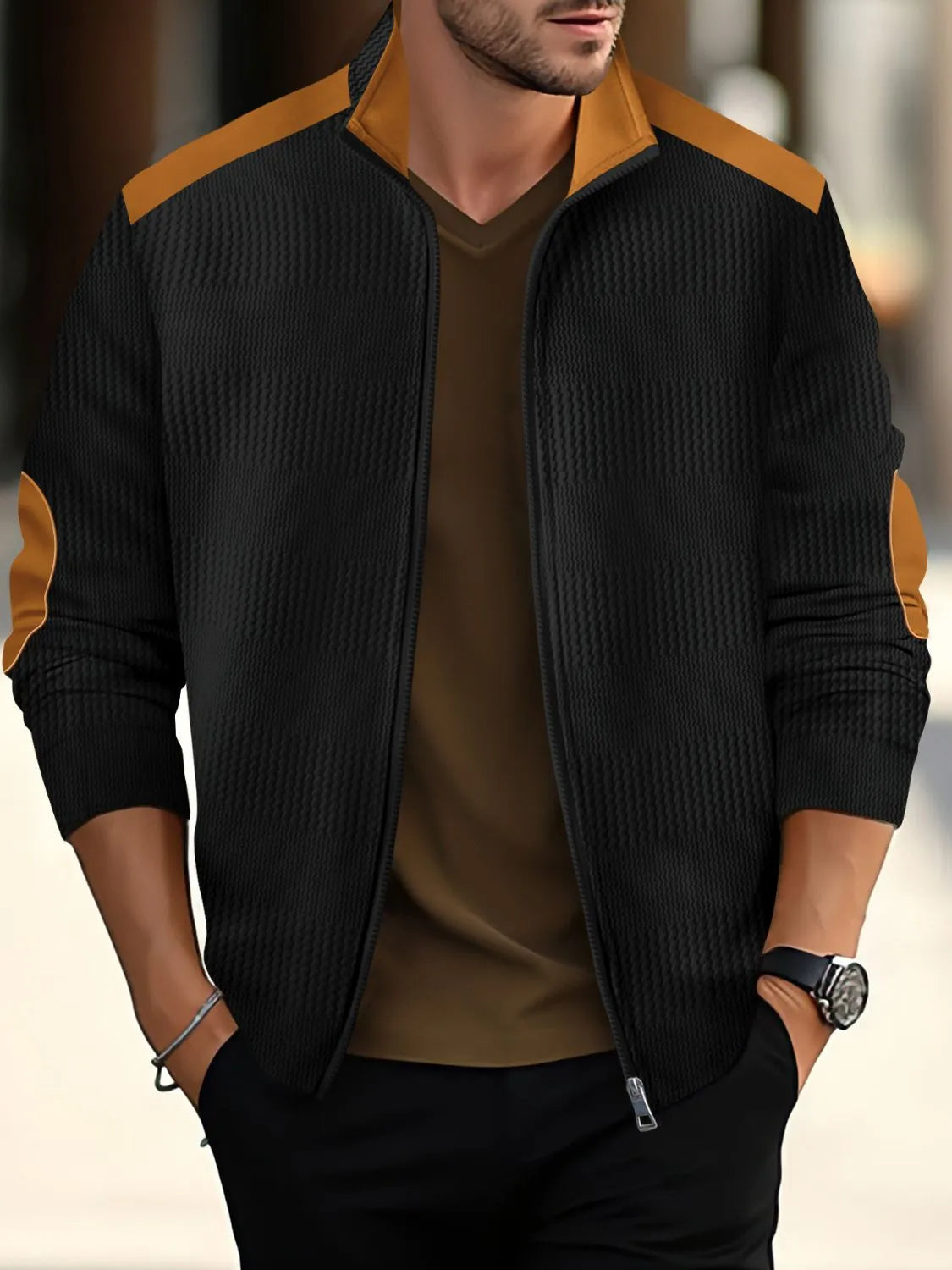 Men's Extended Size Full Zip Casual Top - Plus Size