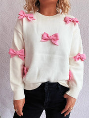 Classic Bow Round Neck Long Sleeve Sweater