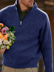 Men's Full Size Quarter Zip Long Sleeve Polo Plus Size