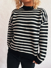 Striped Mock Neck Long Sleeve Sweater