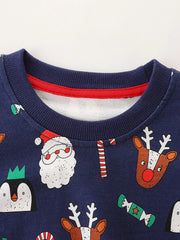 Children's Christmas Santa Print Crew Neck Sweatshirt
