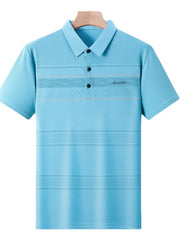 Men's Plus Size Striped Quick-Dry Short Sleeve Polo Shirt