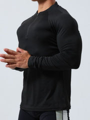 Men's Plus Size Quarter Zip Long Sleeve Top