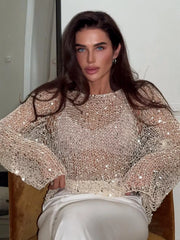 Sequin Embellished Knit Cover Up