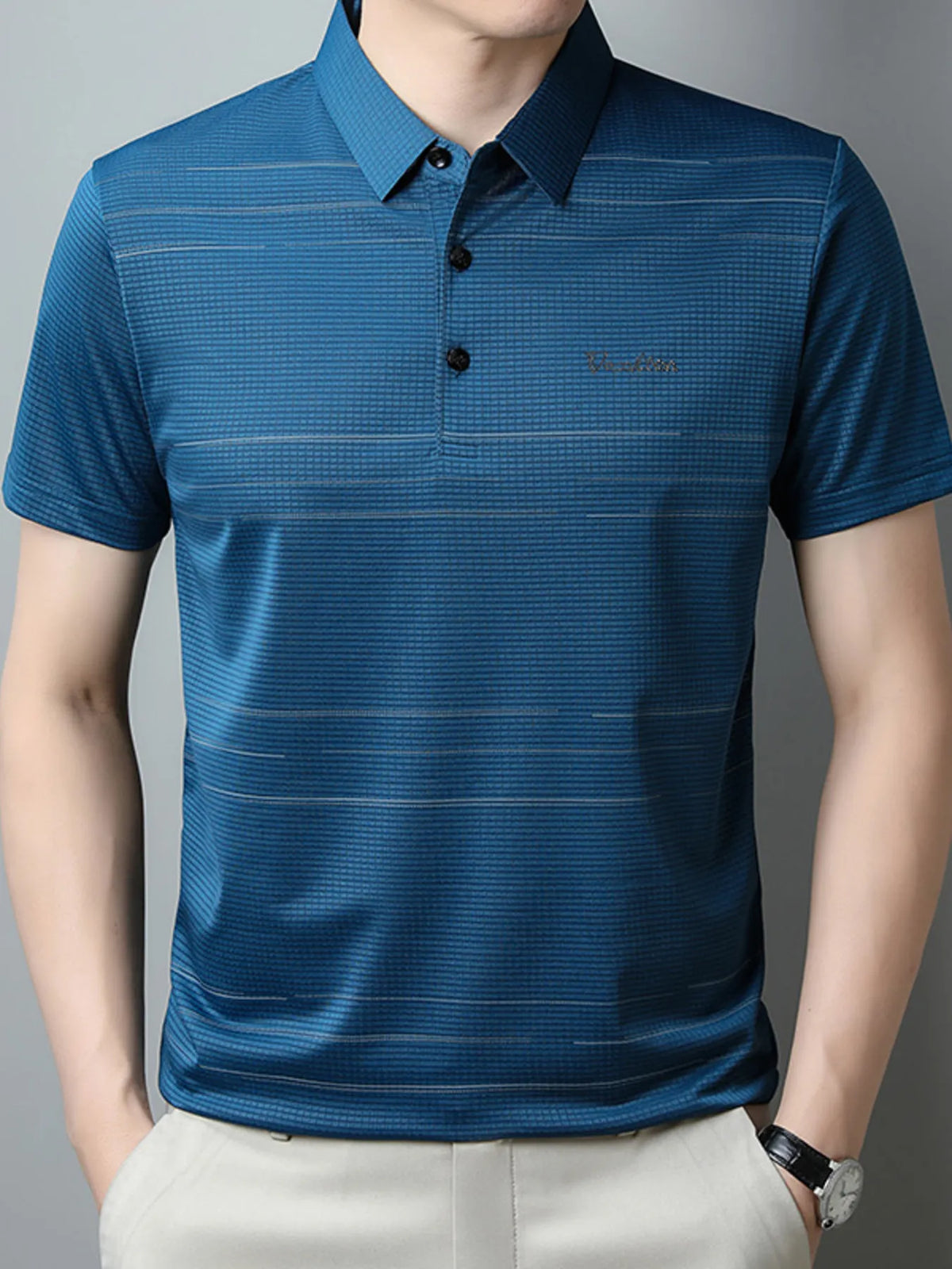 Men's Plus Size Classic Striped Quick-Dry Polo Shirt
