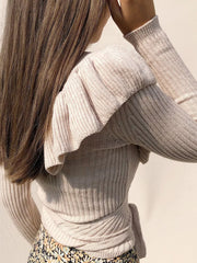 Ruffled Surplice Long Sleeve Knit Top