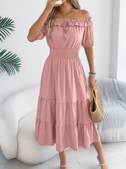 Smocked Off-Shoulder Tiered Dress