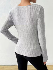 Cowl Neck Long Sleeve Ribbed Top