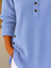 Full Size Button Detail Long Sleeve Top Plus Size