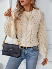 Classic Cable-Knit Long Sleeve Sweater with Round Neck