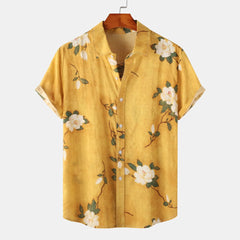 Men's Plus Size Floral Print Short Sleeve Button Down Shirt