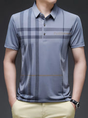 Men's Plus Size Plaid Pattern Short Sleeve Polo Shirt