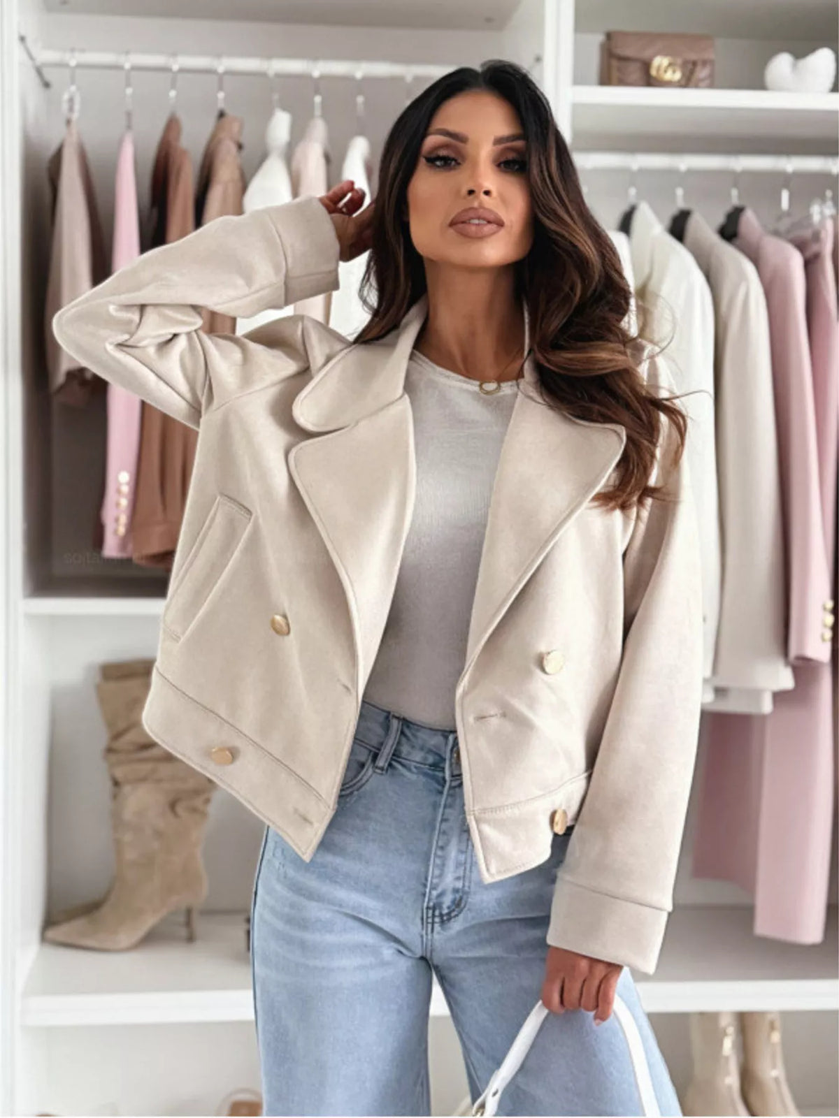 Double-Breasted Lapel Collar Jacket